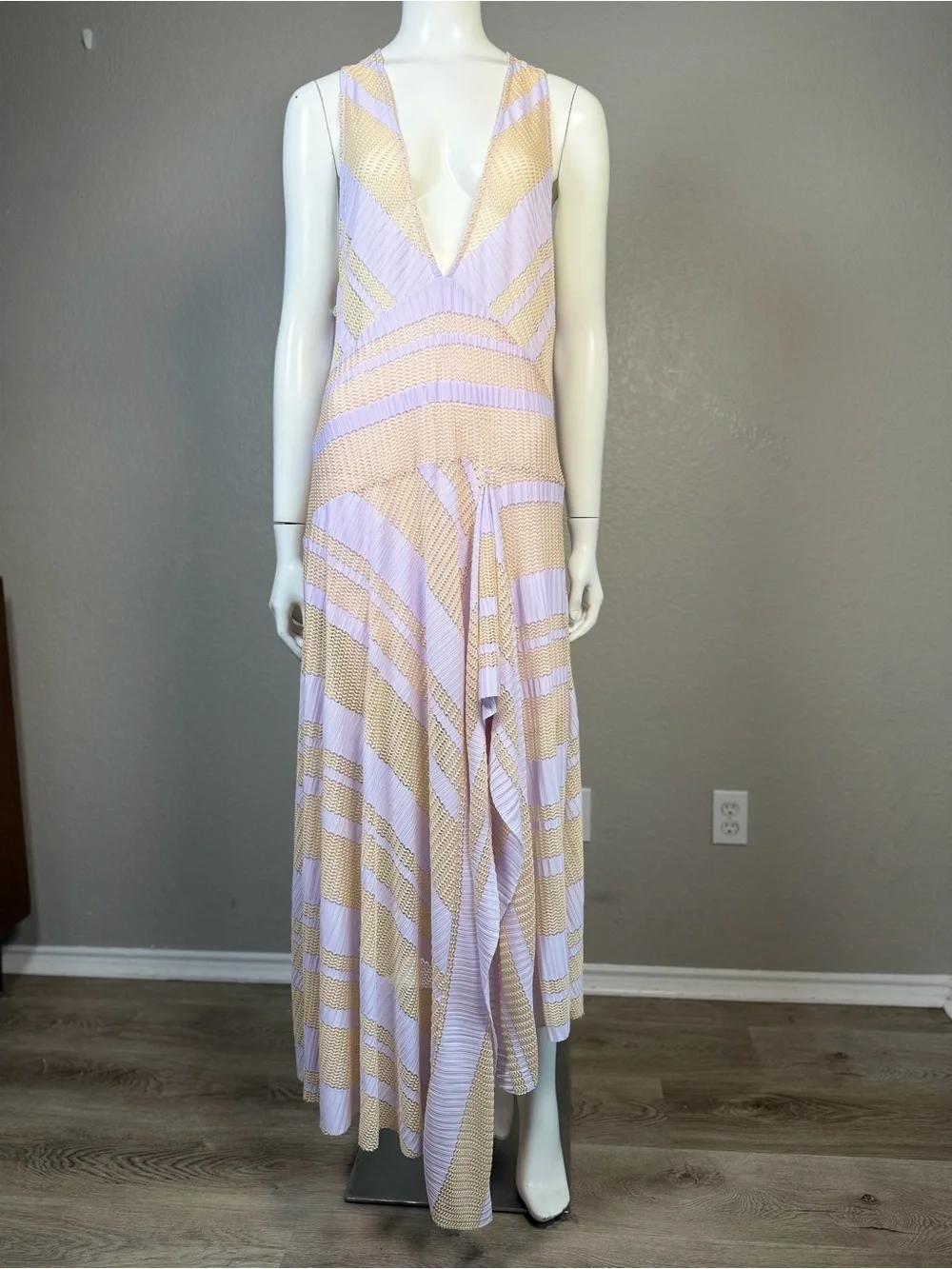 NWT Free People Adrien Striped Midi Dress Lavender Beige Size Large